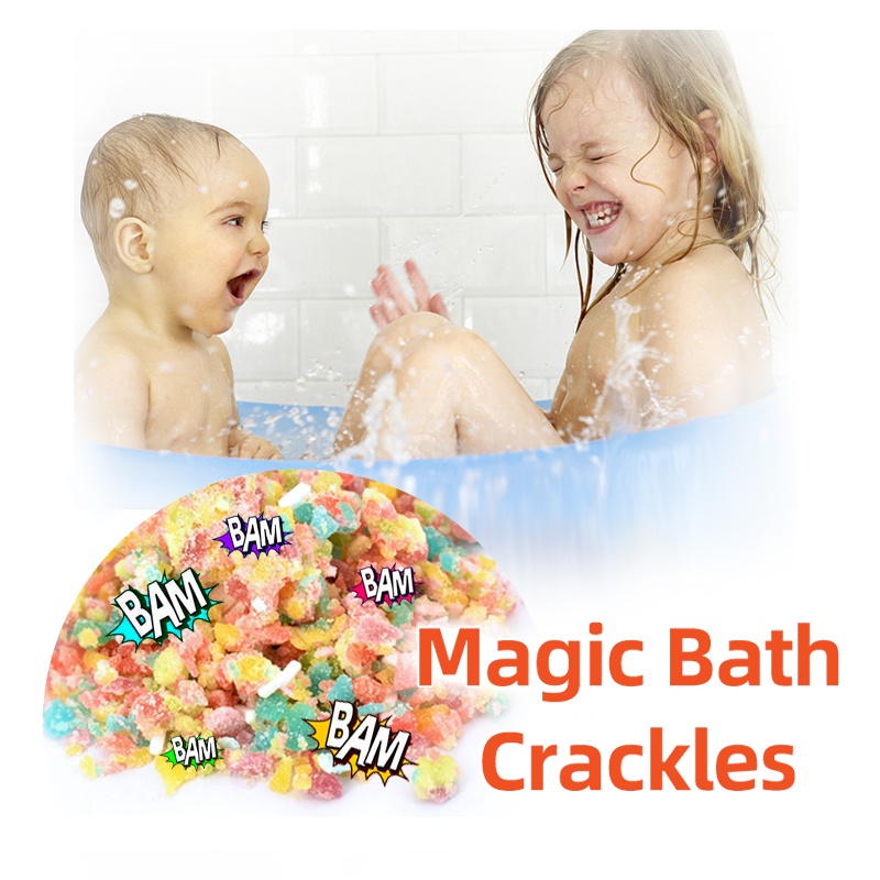 Factory Custom Vegan Christmas Party Fun Gifts Make Water Crackle Pop Kids Bubble Bath Fizzies Salt Powder Magic Bath Crackles