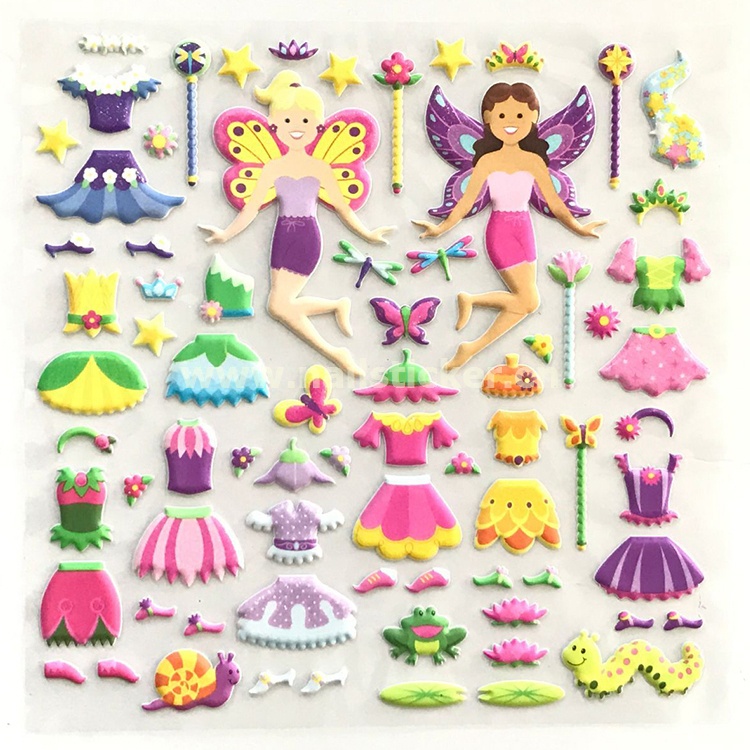 Manufacturers Wholesale Custom High Quality Cute Kids Girls Toys Clothe Dress Up Self Adhesive 3D Puffy Foam Cartoon Stickers
